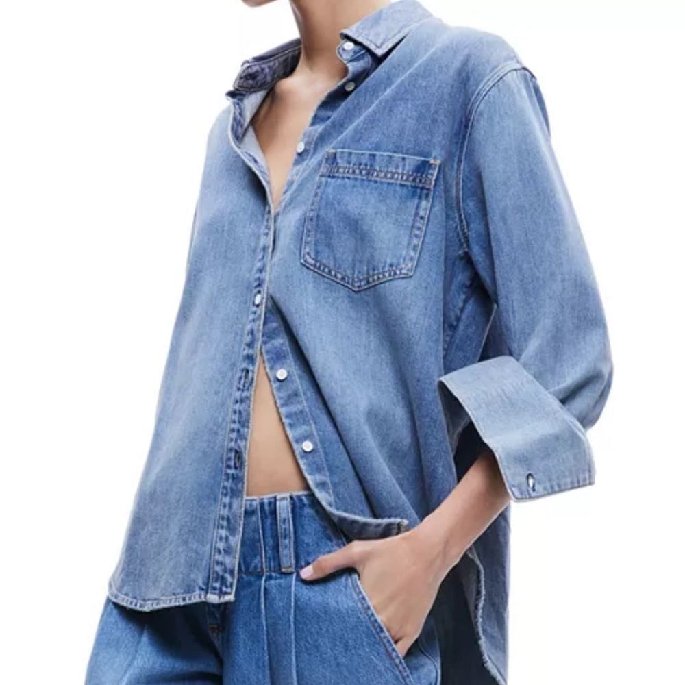 NEW Alice & Olivia Oversize Cotton Blend Denim Button-Up Shirt XL $ 330.00 - Picture 5 of 10